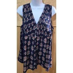 Maeve By Anthropologie Sleeveless Floral Button-Front Top With Pintuck Details